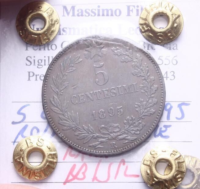 NL* UMBERTO I 5 CENTESIMI RAME 1895 RARA BB/SPL Perizia Filisina M