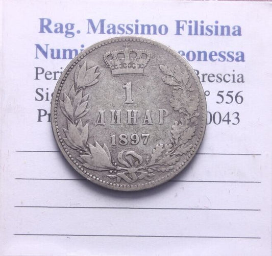 NL* SERBIA RE ALESSANDRO I 1 DINAR Argento 1897 Eccellente Conservazione *2