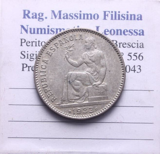 NL* SPAGNA 1 PESETA Argento 1933 Eccellente Conservazione