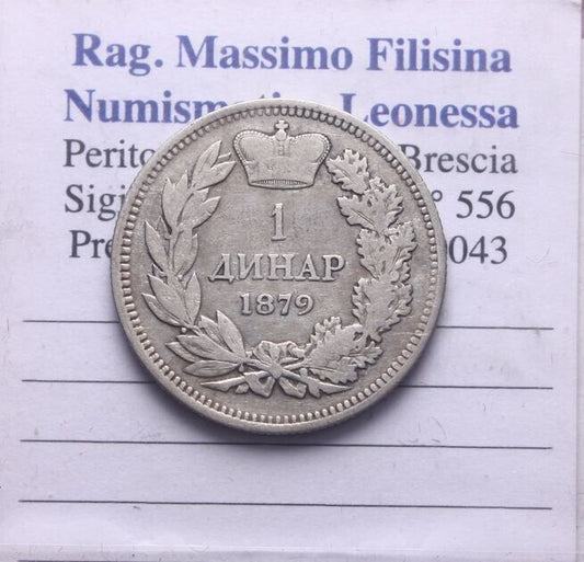 NL* SERBIA RE MILAN IV 1 DINAR Argento 1879 Eccellente Conservazione