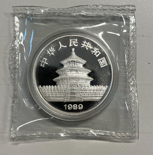 NL* CINA China 10 YUAN ARGENTO SILVER 1989 1 OZ ONCIA PANDA in oblò protettivo