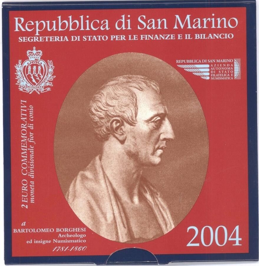 NL* SAN MARINO 2 Euro 2004 BARTOLOMEO BORGHESI FDC set zecca PERFETTO