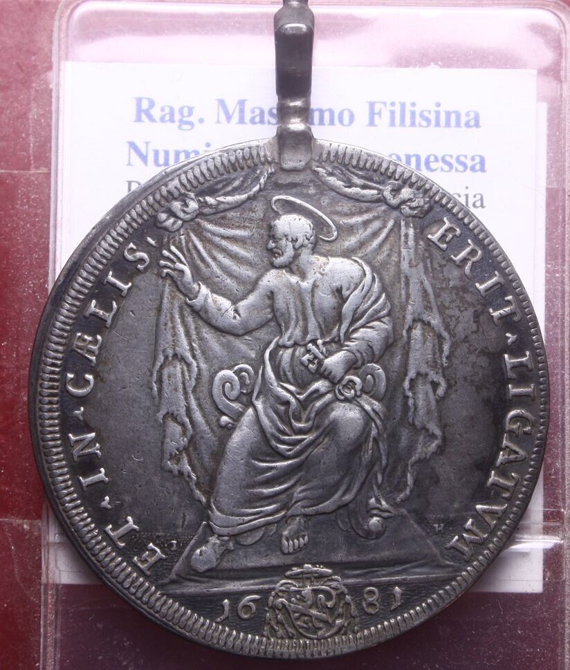 NL* ROMA INNOCENZO XI PIASTRA ARGENTO 1681 ROMA RARA *R* con apiccagnolo d'epoca