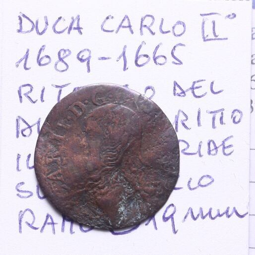 NL* MANTOVA GONZAGA CARLO II 1689 -1665 DENARO CON Ritratto e sole che ride mm19