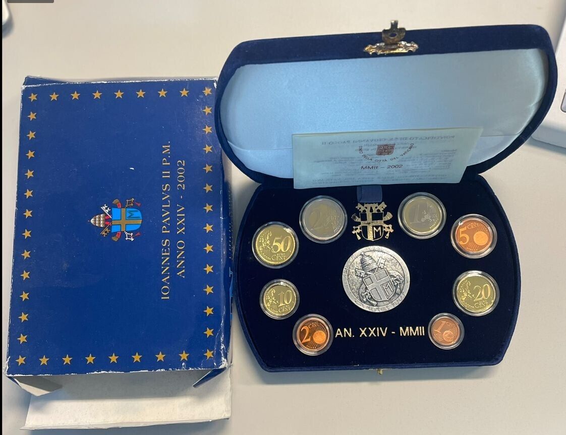 NL* VATICANO GIOVANNI PAOLO Divisionale 2002 8 valori + MEDAGLIA Argento Proof