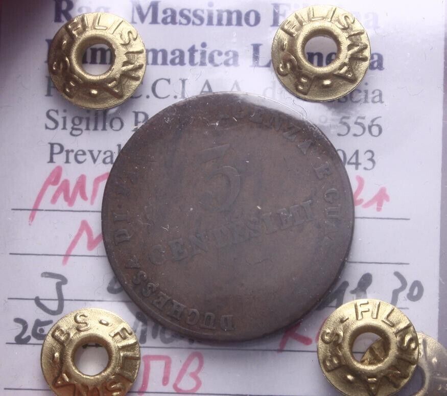 NL* PARMA PIACENZA MARIA LUIGIA 3 CENTESIMO 1830 R2 MB Perizia Filisina  M