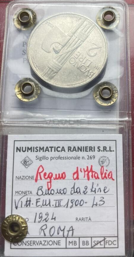 NL* VEIII BUONO DA 2 LIRE FASCIO 1924 SPL Perizia Egidio Ranieri