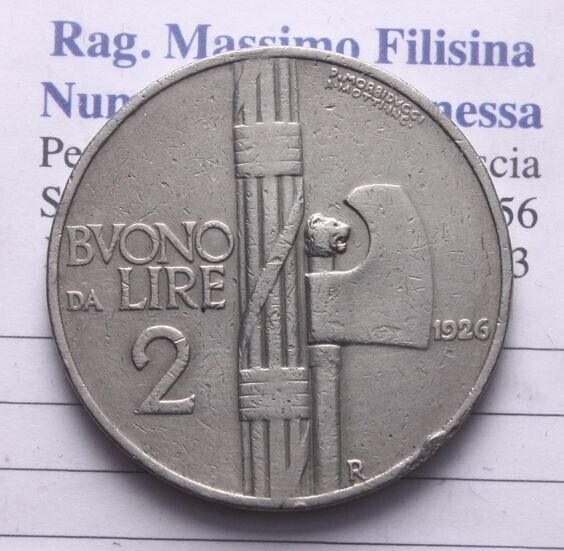 NL* VEIII BUONO 2 LIRE FASCIO 1926 RARO R come da foto