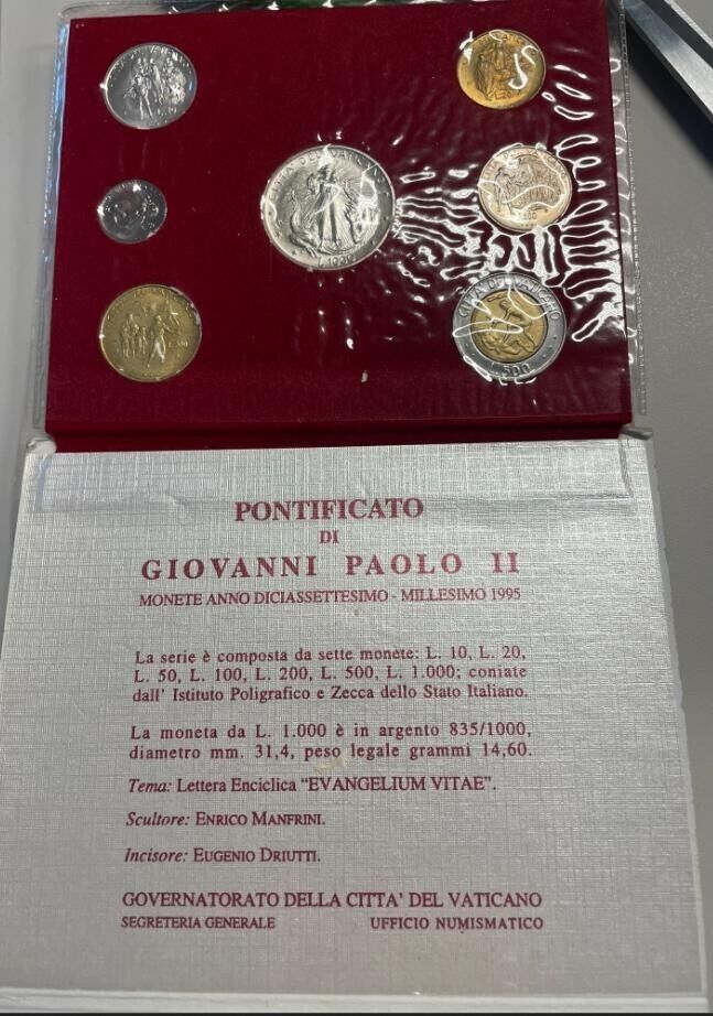 NL*VATICANO GIOVANNI PAOLO II Divisionale 1995 XVII 7 valori +1000 Lire FDC SET