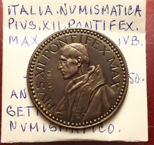 NL* PAPA PIO XII Gettone Numismatico Bronzo 1 SCUDO anno 1950 Italia Numismatica