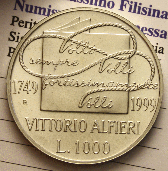 NL* ITALIA 1000 Lire Argento 1999 VITTORIO ALFIERI FDC Fior di Conio