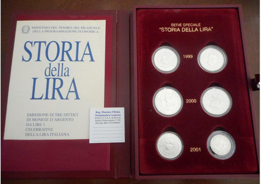 NL* ITALIA Storia della Lira 3 DITTICI Argento 1999/2000/2001 FDC Set Zecca OK