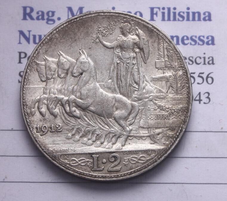 NL* VEIII Italia 2 LIRE ARGENT0 1912 QUADRIGA VELOCE super con lustro