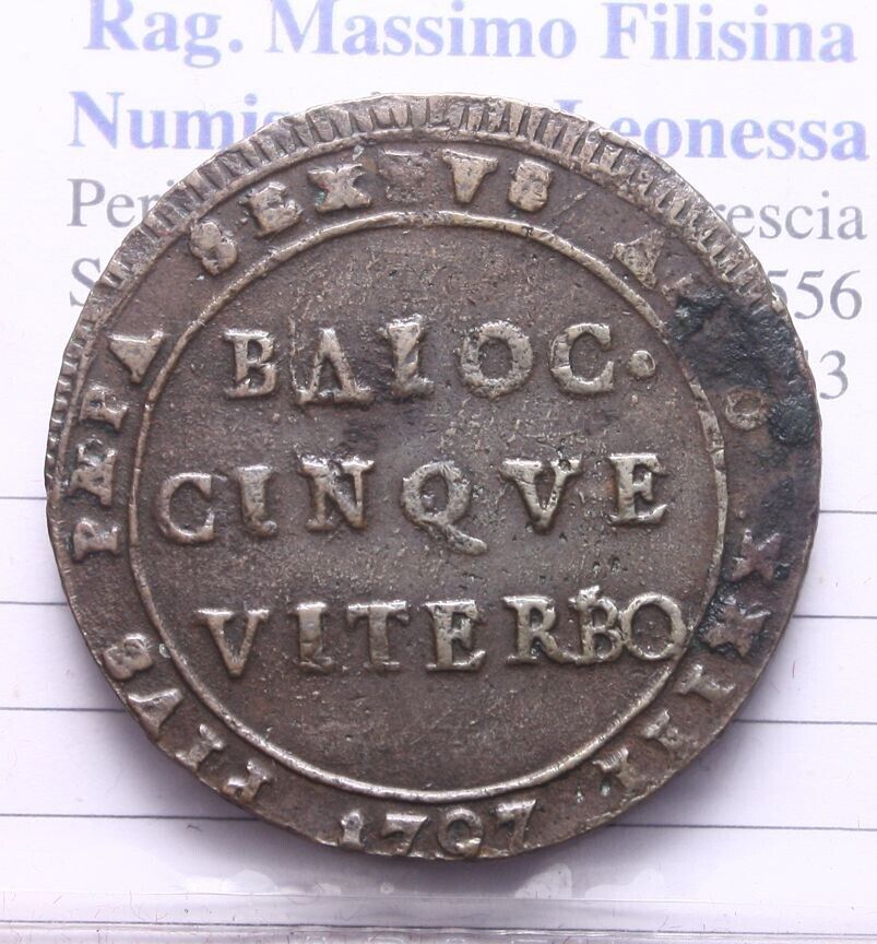 NL* STATO PONTIFICIO PAPA PIO VI VITERBO MADONNINA 5 BAIOCCHI 1707 Super