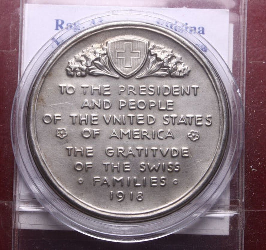 NL* SVIZZERA Silver Medal To The President of United States 1918 Gratitude Swiss