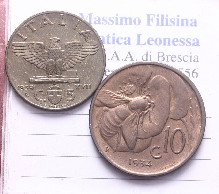 NL* VEIII Italia LOTTO 5 CENTESIMI Impero 1939 e 10 CENTESIMI APE 1934 SUPER