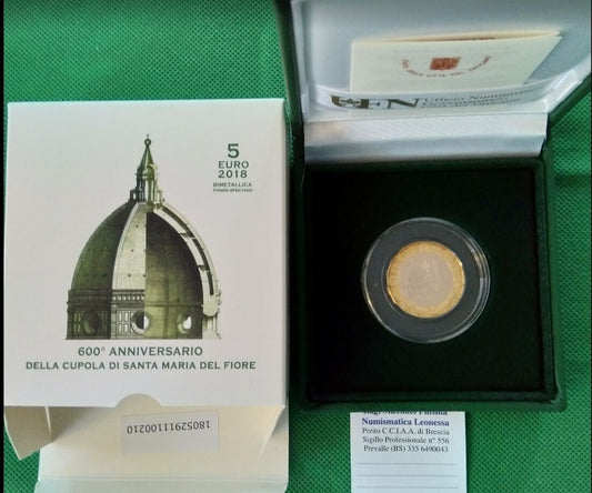 NL* VATICANO 5 Euro Bimetallica 2018 CUPOLA SANTA MARIA DEL FIORE PROOF SET