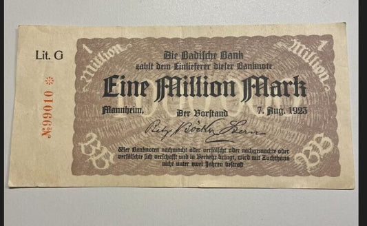 NL* REICHSBANKONOTE 1 EINE MILLION MARK 7 AGOSTO 1923 99010 LIT G