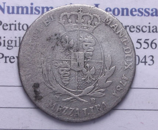 NL* MILANO GIUSEPPE II 1/2 MEZZA LIRA Argento 1781 RARISSIMA RRR *R3* introvabil