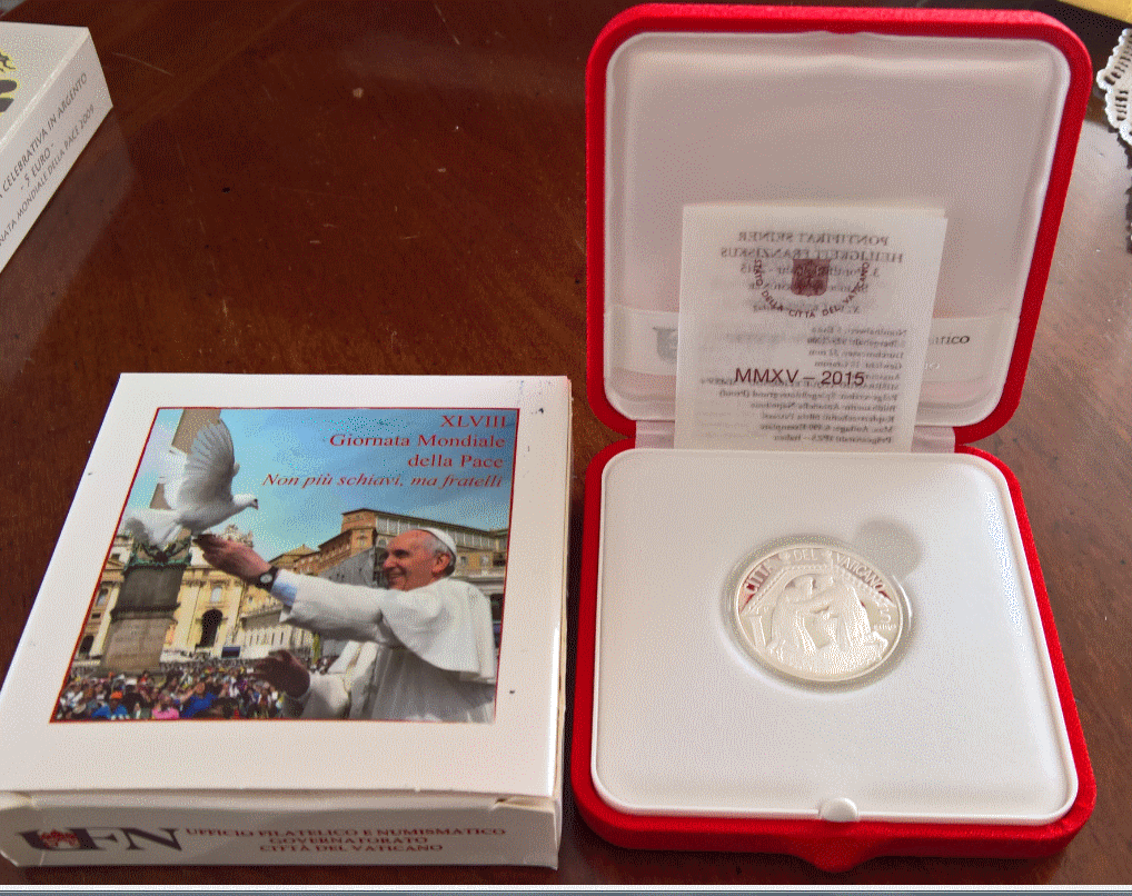 NL*VATICANO FRANCESCO 5 Euro Argento 2015 GIORNATA MONDIALE DELLA PACE PROOF SET