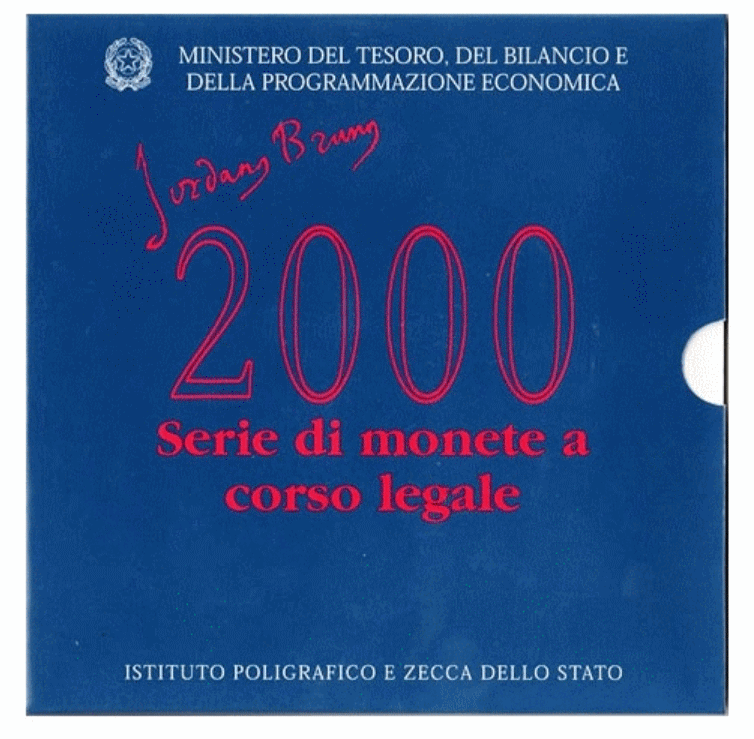 NL* ITALIA Divisionale 2000 GIORDANO BRUNO 12 Valori con 500 +1000 Argento FDC