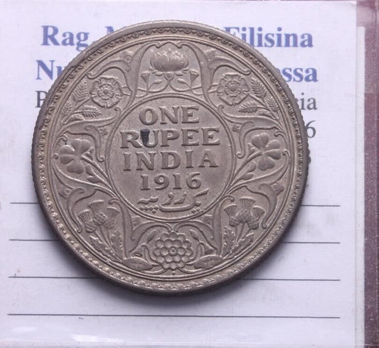 NL* INDIA RE GIORGIO V 1 RUPEE Rupia Argento 1916 ECCELLENTE CONSERVAZIONE