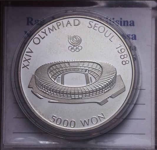 NL* COREA 5000 WON ARGENTO 1988 OLIMPIADI SEUL PROOF CAMEO oblò protettivo