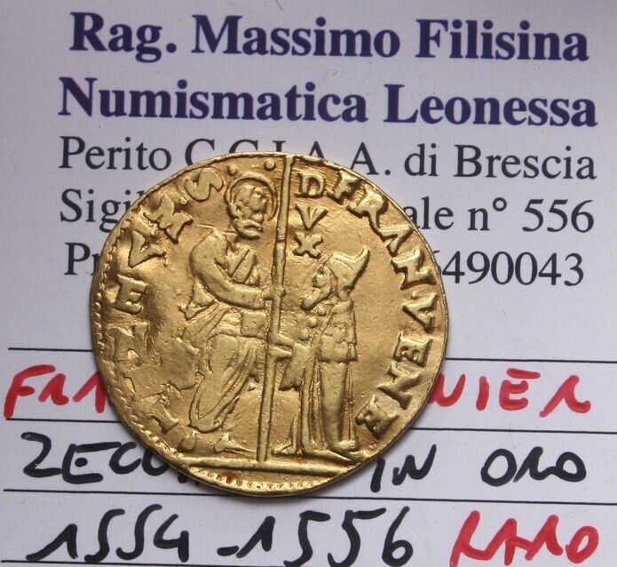 NL*VENEZIA Doge FRANCESCO VENIER 1554-1556 ZECCHINO ORO RARO BB Perizia Filisina