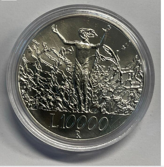 NL* ITALIA VERSO IL 2000 10000 LIRE ARGENTO 2000 L'UOMO FDC in oblò protettivo